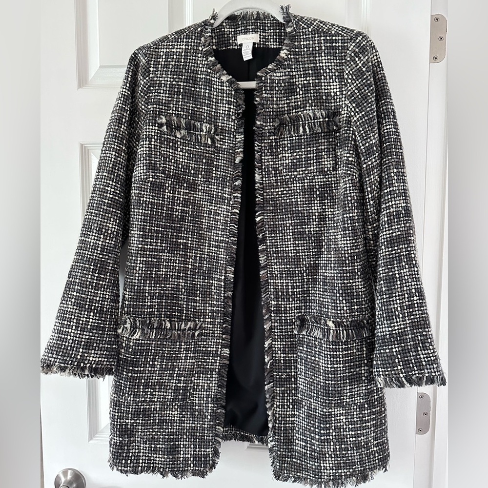 Chico’s Jacket, upper thigh length, size 0
